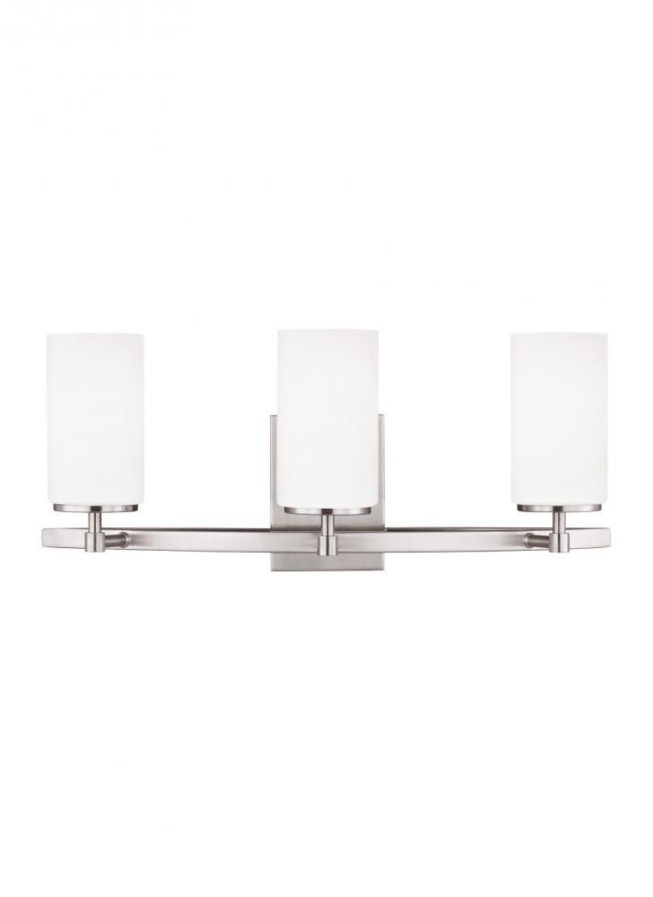 Alturas contemporary 3-light indoor dimmable bath vanity wall sconce in brushed  nickel silver finish 3066LVR KUHL Lighting